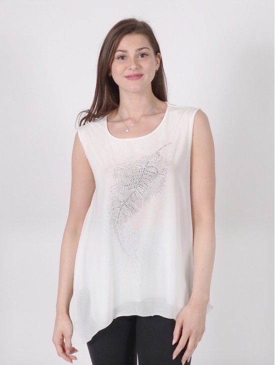 Branched Rhinestone Chiffon Top